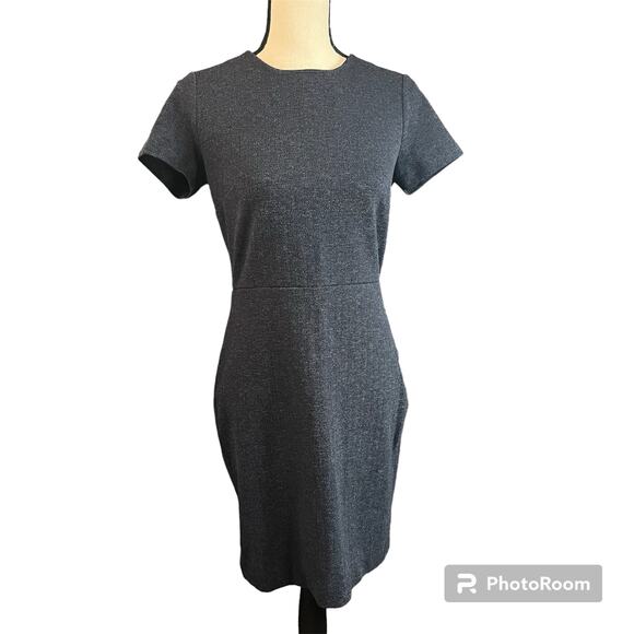 Banana Republic Factory | Navy Herringbone Back Zip Cap Sleeve Career Dress Sz 4 - Picture 1 of 5
